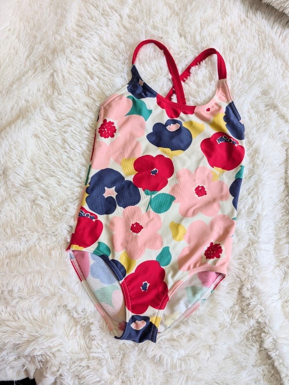 Mini Boden Girls Bright Stretchy Floral One Piece Swimsuit Size 3-4 Years